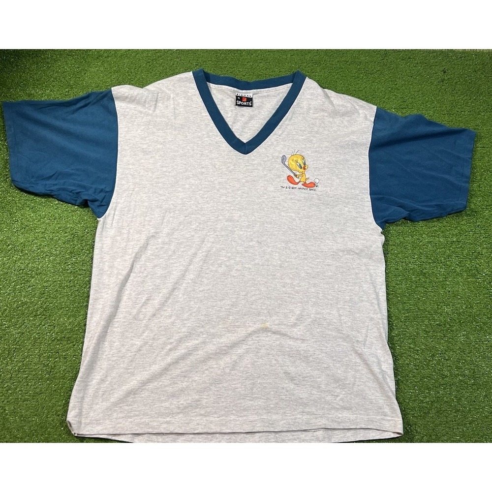 Vintage Looney Tunes Golf‎ Shirt XL Tweety Bird ColorBlock 90s Grey Teal 1995 - Picture 2 of 6